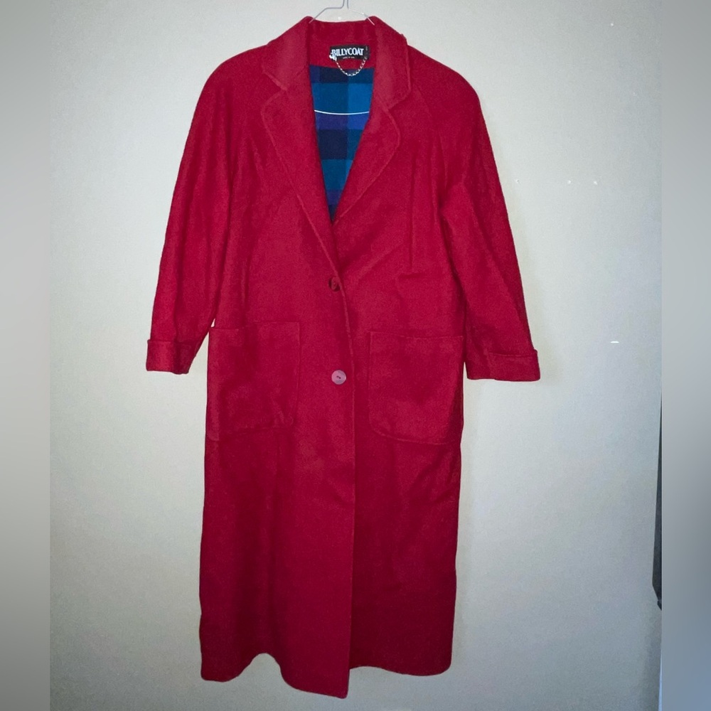 Billycoat VINTAGE wool blend plaid lined long coat size L/XL? Read measurements!